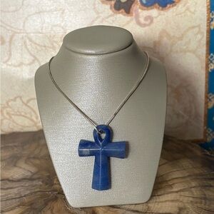 Lapis Lazuli Ancient Egyptian Ankh Cross Pendant Necklace